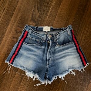 McGuire Denim Distressed Blue Jean Shorts with Red Accents